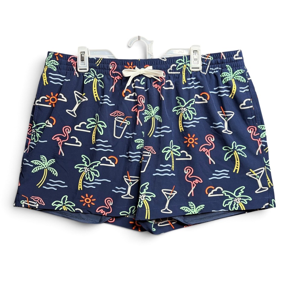 Chubbies Swim Trunks The Neon Lights Tropical Flamingo Blue XXL 4" Inseam Men's